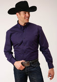 Roper Mens Long Sleeve Button Black Fill Solid Purple Western Shirt