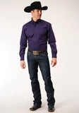 Roper Mens Long Sleeve Button Black Fill Solid Purple Western Shirt - Flyclothing LLC