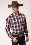 Roper Mens Long Sleeve Button Wine Plaid Western Shirt