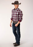 Roper Mens Long Sleeve Button Wine Plaid Western Shirt - Flyclothing LLC