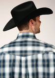 Roper Mens Long Sleeve Button Blue West Plaid Western Shirt - Flyclothing LLC