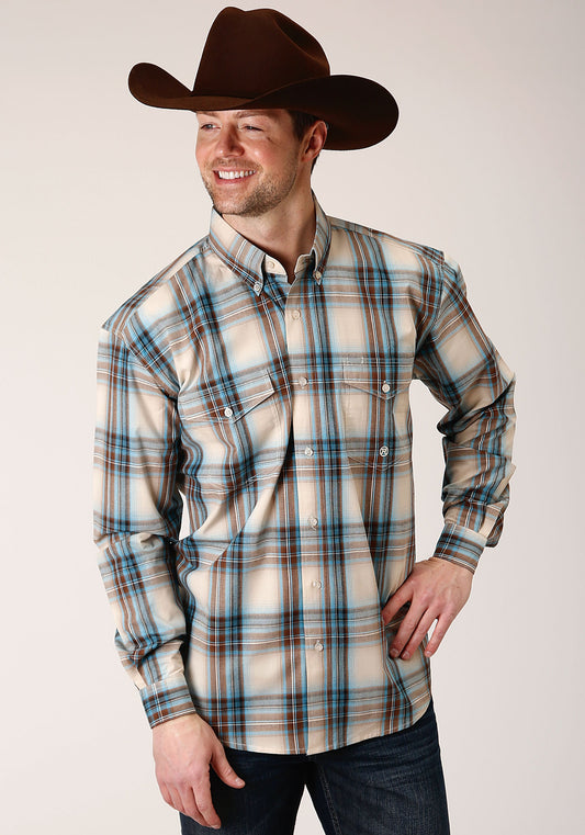 Roper Mens Long Sleeve Button Cocao Plaid Western Shirt