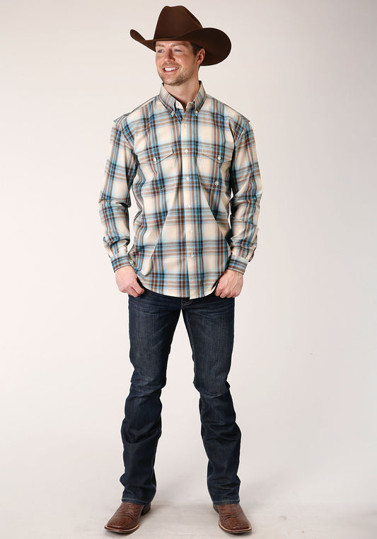 Roper Mens Long Sleeve Button Cocao Plaid Western Shirt - Flyclothing LLC