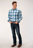 Roper Mens Long Sleeve Button Clear Sky Plaid Western Shirt - Flyclothing LLC