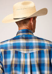 Roper Mens Long Sleeve Button Clear Sky Plaid Western Shirt - Flyclothing LLC