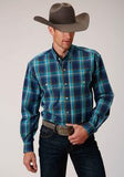 ROPER MENS BLUE PURPLE AND GREEN PLAID LONG SLEEVE BUTTON WESTERN SHIRT - Flyclothing LLC