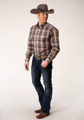 Roper Mens Long Sleeve Button Redwood Plaid Western Shirt - Flyclothing LLC