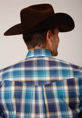 Roper Mens Long Sleeve Button Blueberry Plaid Western Shirt - Flyclothing LLC