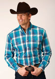 Roper Mens Long Sleeve Button Blue Moon Plaid Western Shirt