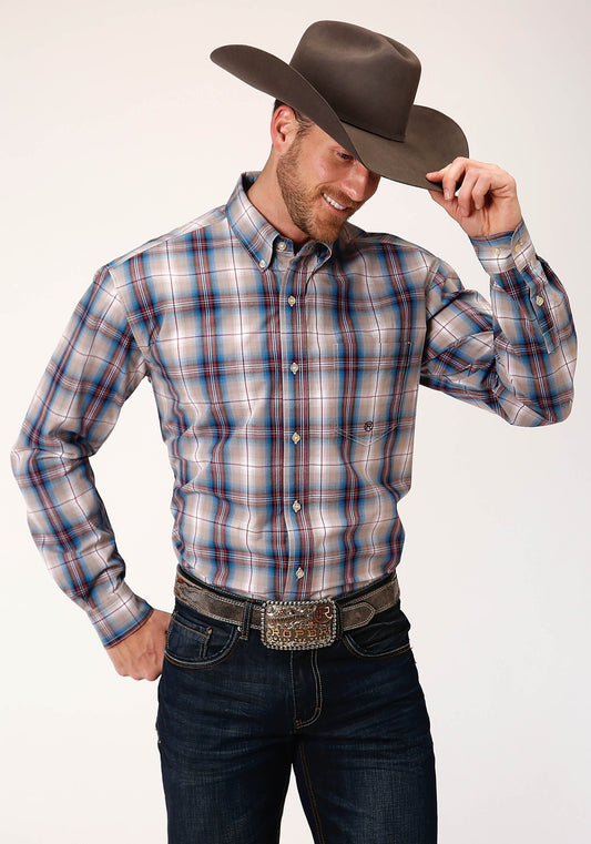 Roper Mens Long Sleeve Button Vintage Plaid Western Shirt