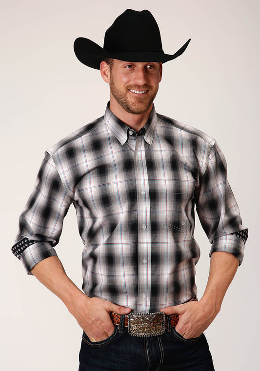 Roper Mens Long Sleeve Button Black Hills Plaid Western Shirt