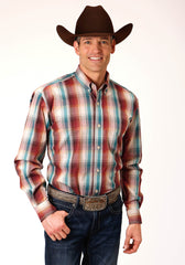 Roper Mens Long Sleeve Button Canyon Plaid Western Shirt