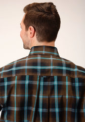 Roper Mens Long Sleeve Button Dark Chocolate Plaid Western Shirt - Flyclothing LLC