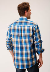 Roper Mens Long Sleeve Button Clear Sky Plaid Western Shirt - Flyclothing LLC