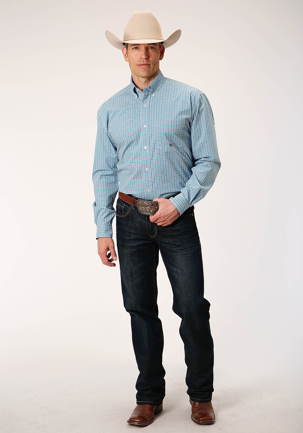 Roper Mens Long Sleeve Button Stretch Check Western Shirt - Flyclothing LLC