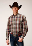 Roper Mens Long Sleeve Button Redwood Plaid Western Shirt