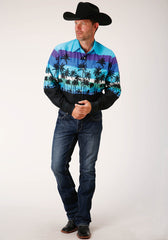 Roper Mens Long Sleeve Snap Beach Roundup Border Western Shirt - Flyclothing LLC