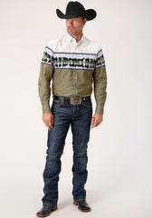 Roper Mens Long Sleeve Snap Waterside Reflection Border Western Shirt - Flyclothing LLC