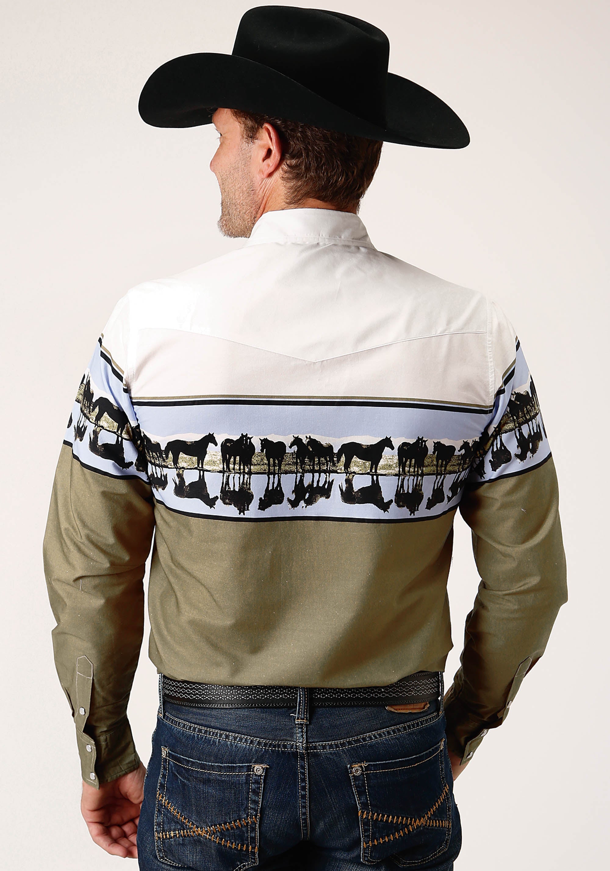 Roper Mens Long Sleeve Snap Waterside Reflection Border Western Shirt - Flyclothing LLC