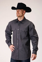 Roper Mens Long Sleeve Snap Brush Twill Charcoal Western Shirt