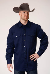 Roper Mens Long Sleeve Snap Brush Twill Navy Western Shirt