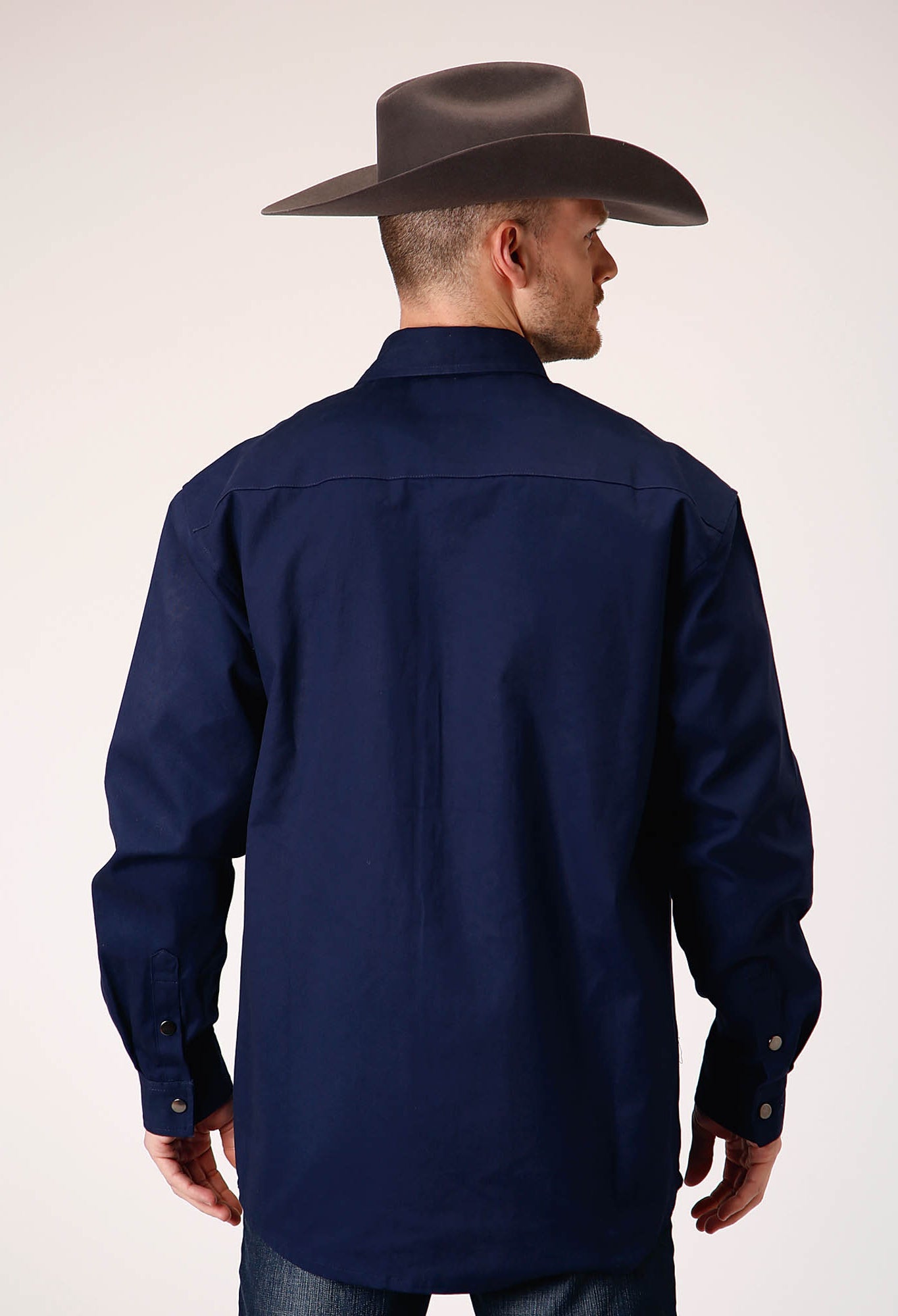 Roper Mens Long Sleeve Snap Brush Twill Navy Western Shirt - Flyclothing LLC