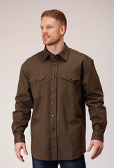 Roper Mens Long Sleeve Snap Brush Twill Olive Western Shirt