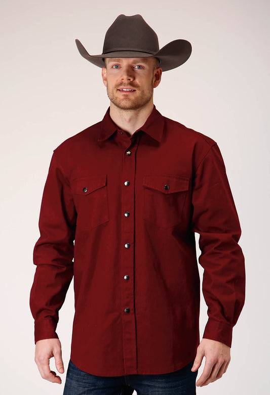 Roper Mens Long Sleeve Snap Brush Twill Rust Western Shirt