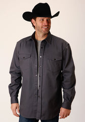 Roper Mens Long Sleeve Snap Brushed Twill Charcoal Western Shirt