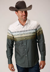 Roper Mens Long Sleeve Snap Aztec Rows Border Western Shirt