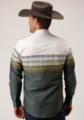 Roper Mens Long Sleeve Snap Aztec Rows Border Western Shirt - Flyclothing LLC