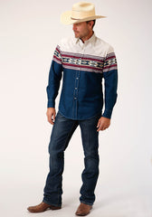 Roper Mens Long Sleeve Snap Black Hawk Border Western Shirt - Flyclothing LLC