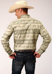 Roper Mens Long Sleeve Snap Cowboy Rugby Horizontal Print Western Shirt - Flyclothing LLC