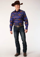 Roper Mens Long Sleeve Snap Night Aztec Print Western Shirt - Flyclothing LLC