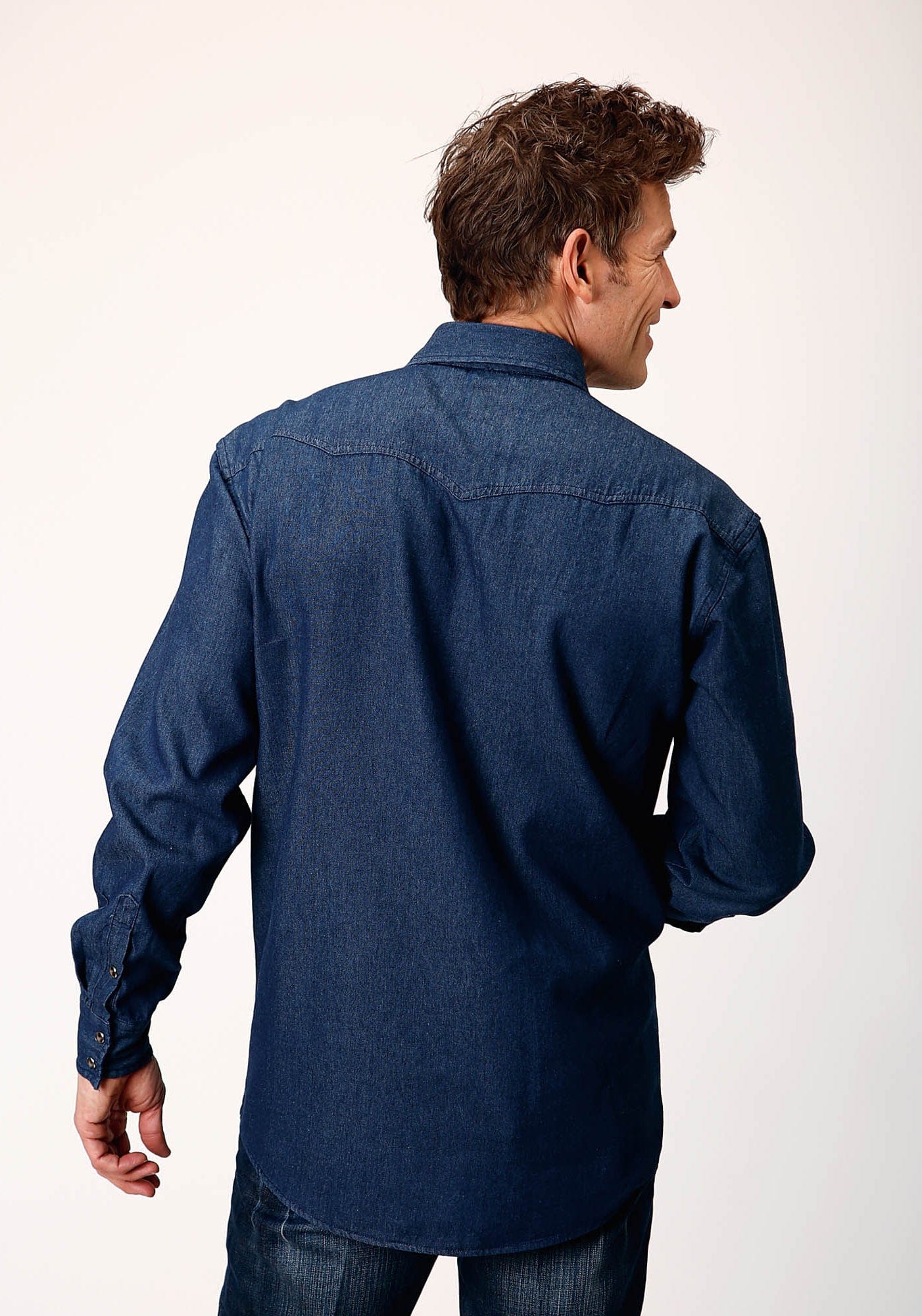 Roper Mens Long Sleeve Snap Dark Blue Denim Western Shirt - Flyclothing LLC