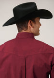 Roper Mens Long Sleeve Button Black Fill Solid Red Western Shirt Tall Fit - Flyclothing LLC