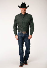 Roper Mens Long Sleeve Buttona Black Fill Solid Olive Western Shirt Tall Fit - Flyclothing LLC