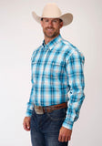 ROPER MENS BLUE WHITE AND BROWN PLAID LONG SLEEVE BUTTON WESTERN SHIRT TALL FIT - Flyclothing LLC