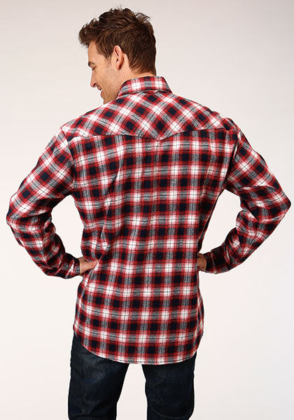 Roper Mens Long Sleeve Snap Unlined Flannel Plaid Shirt Western Shirt Tall Fit - Flyclothing LLC