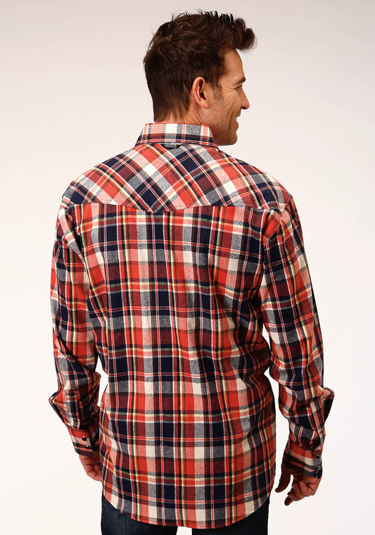 Roper Mens Long Sleeve Snap Unlined Flannel Plaid Shirt Western Shirt Tall Fit - Flyclothing LLC