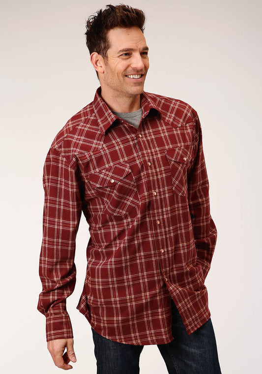 Roper Mens Long Sleeve Snap Unlined Flannel Plaid Shirt Western Shirt Tall Fit