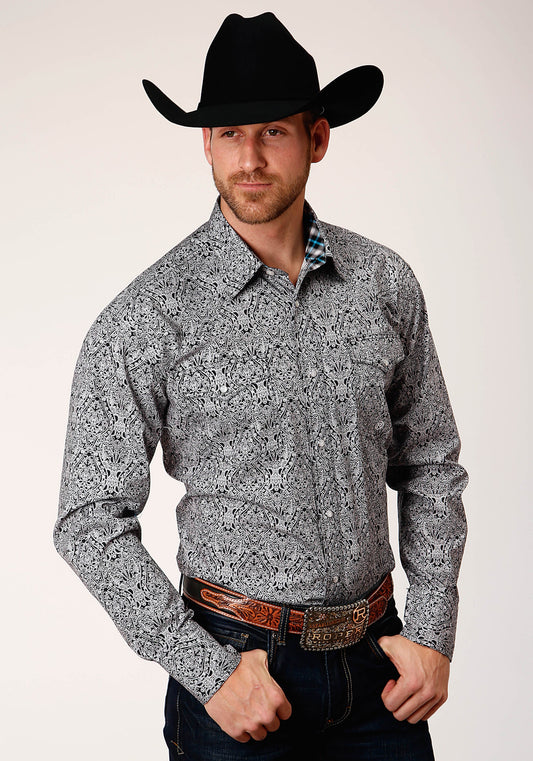 Roper Mens Long Sleeve Snap Medallion Paisley Western Shirt Tall Fit