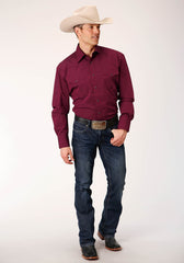 Roper Mens Long Sleeve Snap Solid Black Fill Wine Western Shirt Tall Fit - Flyclothing LLC