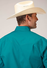 Roper Mens Long Sleeve Snap Solid Poplin Stretch Turquoise Western Shirt Tall Fit - Flyclothing LLC