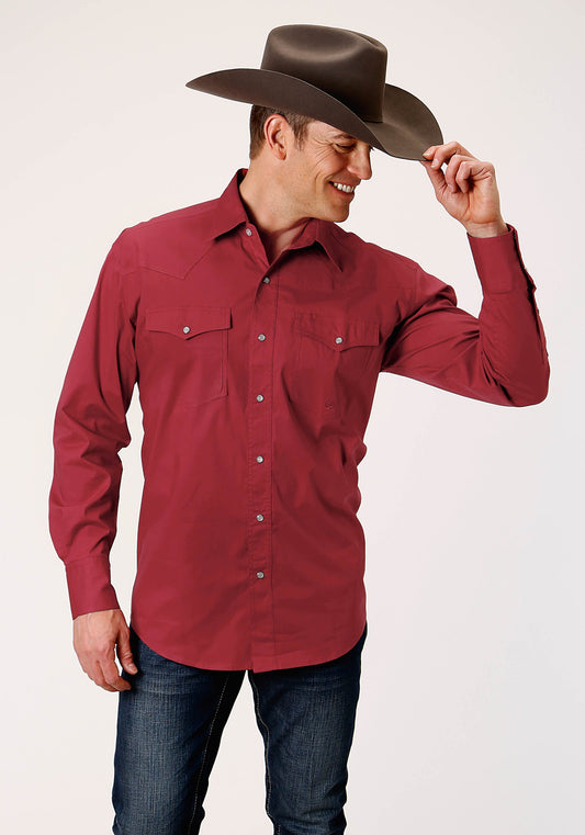 Roper Mens Long Sleeve Snap Stretch Poplin Red Western Shirt Tall Fit