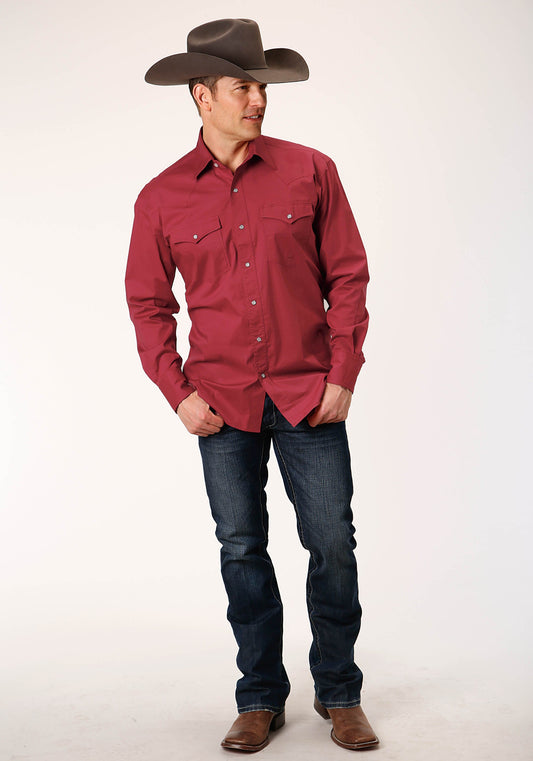 Roper Mens Long Sleeve Snap Stretch Poplin Red Western Shirt Tall Fit - Flyclothing LLC