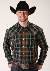 Roper Mens Long Sleeve Snap Dark Chocolate Plaid Western Shirt Tall Fit