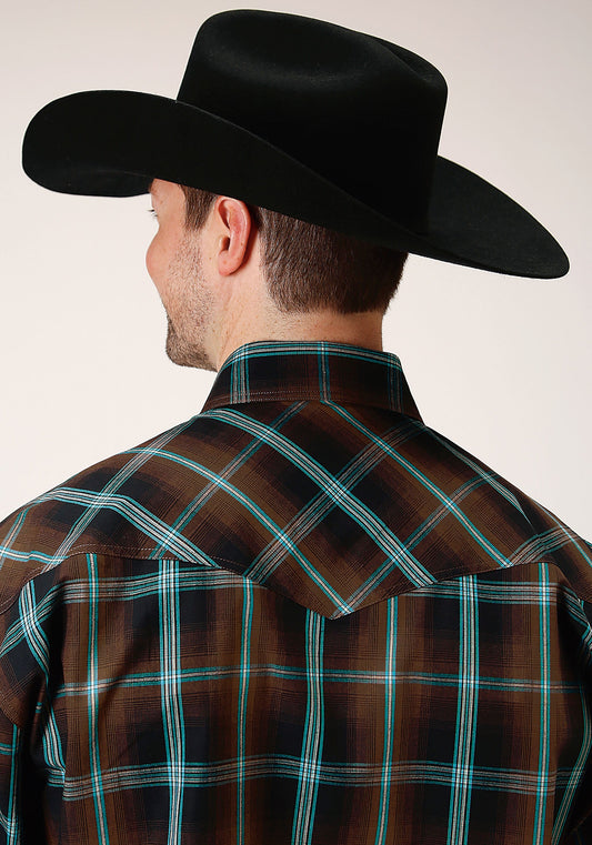 Roper Mens Long Sleeve Snap Dark Chocolate Plaid Western Shirt Tall Fit - Flyclothing LLC