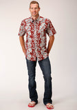 Roper Mens Short Sleeve Snap Hawaiian Horseshoes Print Western Shirt - Flyclothing LLC