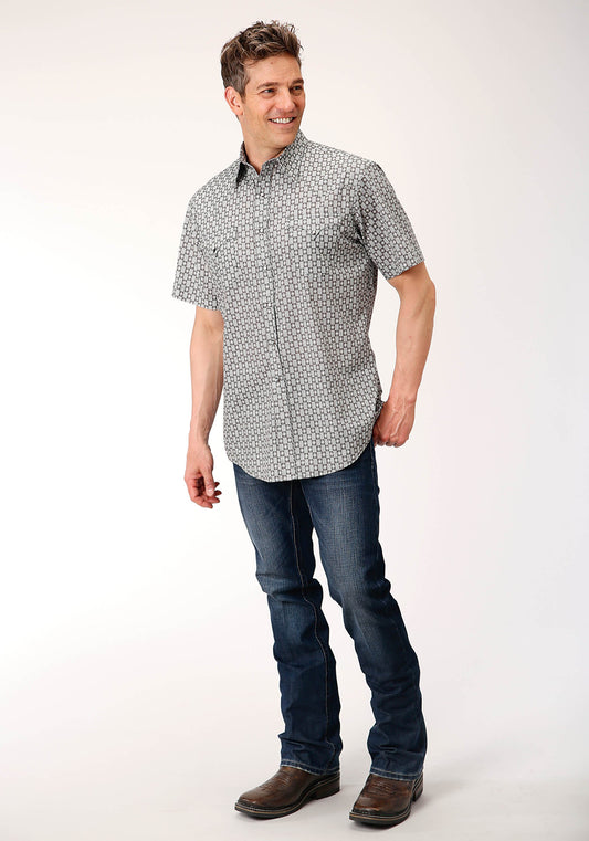 Roper Mens Short Sleeve Snap Checked Diamonds Print Western Shirt - Flyclothing LLC